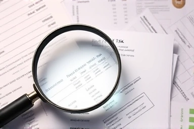 Magnifying glass over tax receipts for deductions